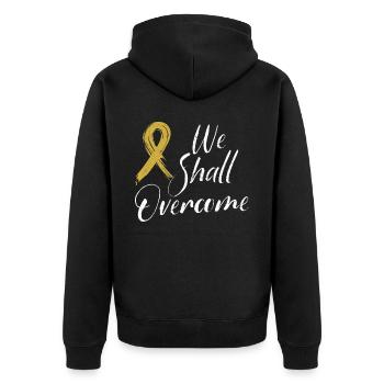 Wir werden das Bewusstsein für Krebs im Kindesalter überwinden - Unisex Premium Bio Zip Hoodie - Schwarz - Hinten - Nico (187cm)