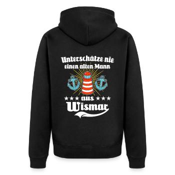Wismar Ostsee Souvenir - Unisex Premium Bio Zip Hoodie - Schwarz - Hinten - Nico (187cm)