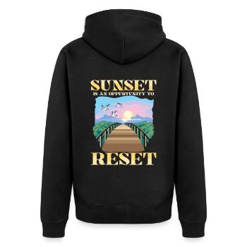 Sunset Is An Oppurtunity To Reset für einen - Unisex Premium Bio Zip Hoodie - Schwarz - Hinten - Nico (187cm)