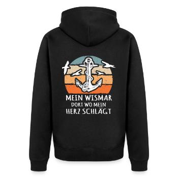 Wismar Ostsee Souvenir - Unisex Premium Bio Zip Hoodie - Schwarz - Hinten - Nico (187cm)