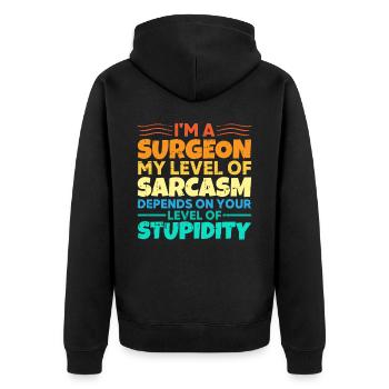 Chirurg - Unisex Premium Bio Zip Hoodie - Schwarz - Hinten - Nico (187cm)