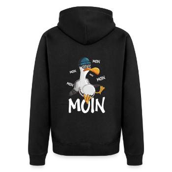 Plattdeutsche Möwe Moin Spruch Nordsee Hipster - Unisex Premium Bio Zip Hoodie - Schwarz - Hinten - Nico (187cm)
