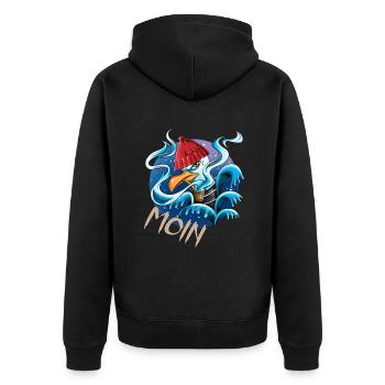 Plattdeutsche Möwe Moin Spruch Nordsee Liebhaber - Unisex Premium Bio Zip Hoodie - Schwarz - Hinten - Nico (187cm)