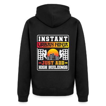 Parkour Freerunning Traceur - Unisex Premium Bio Zip Hoodie - Schwarz - Hinten - Nico (187cm)