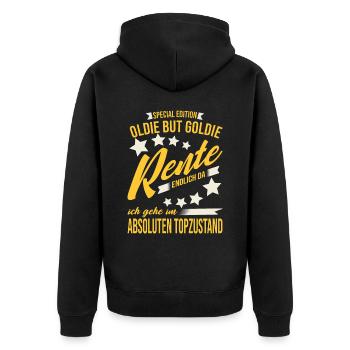 Rente Endlich Im Absoluten Topzustand - Rentner - Unisex Premium Bio Zip Hoodie - Schwarz - Hinten - Nico (187cm)