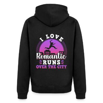Parkour Freerunning Traceur - Unisex Premium Bio Zip Hoodie - Schwarz - Hinten - Nico (187cm)