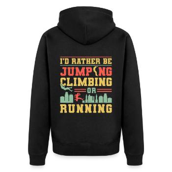 Parkour Freerunning Traceur - Unisex Premium Bio Zip Hoodie - Schwarz - Hinten - Nico (187cm)