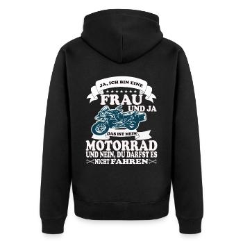 FRAU Motorrad Motorradfahrer Biker Feuerstuhl Bike - Unisex Premium Bio Zip Hoodie - Schwarz - Hinten - Nico (187cm)