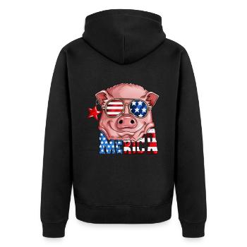 USA Flagge Schweinkostüm Merica Nationalfeiertag - Unisex Premium Bio Zip Hoodie - Schwarz - Hinten - Nico (187cm)
