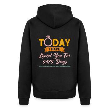 15th Wedding Anniversary Couple Design 15 Years of Marriage - Unisex Premium Organic Zip Hoodie - black - Back - Nico (187cm)