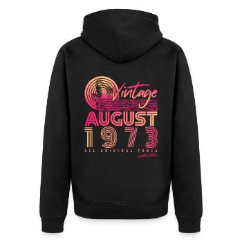 Vintage 1973 in August - Unisex Premium Organic Zip Hoodie - black - Back - Nico (187cm)