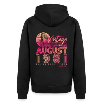 August 1981 Geschenkidee - Unisex Premium Bio Zip Hoodie - Schwarz - Hinten - Nico (187cm)