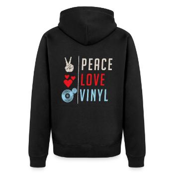 Peace Love Vinyl Music Vinyl Record - Unisex Premium Bio Zip Hoodie - Schwarz - Hinten - Nico (187cm)