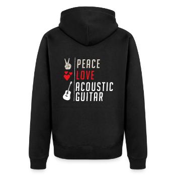 Peace Love Acoustic Guitar Instrument - Unisex Premium Bio Zip Hoodie - Schwarz - Hinten - Nico (187cm)
