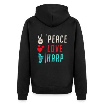 Peace Love Harp Funny Harpist Players - Unisex Premium Bio Zip Hoodie - Schwarz - Hinten - Nico (187cm)