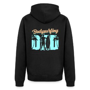 Bodysurfender Vater Bodysurfing Hobby Bodysurfen - Unisex Premium Bio Zip Hoodie - Schwarz - Hinten - Nico (187cm)