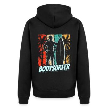 Bodysurfer Bodysurfen Bodysurf Bodysurfing Hobby - Unisex Premium Bio Zip Hoodie - Schwarz - Hinten - Nico (187cm)