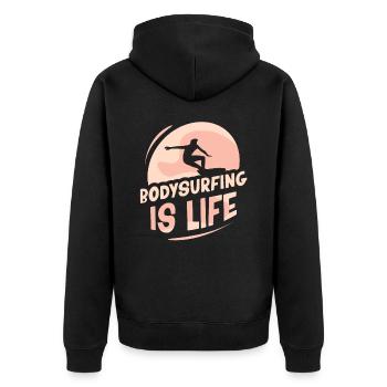 Bodysurfen Ist Leben Hobby Bodysurfer Bodysurfing - Unisex Premium Bio Zip Hoodie - Schwarz - Hinten - Nico (187cm)