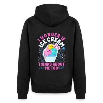 Crème glacée Je me demande si la crème glacée - Veste à capuche bio Premium Unisexe - noir - Dos - Nico (187cm)