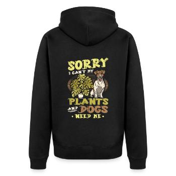 Sorry I Can´t My Plants And Dogs, Hundeliebhaber. - Unisex Premium Bio Zip Hoodie - Schwarz - Hinten - Nico (187cm)