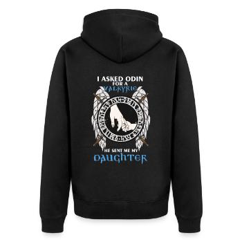 Ich fragte Odin um Valkyrie, er schickte mir meine - Unisex Premium Bio Zip Hoodie - Schwarz - Hinten - Nico (187cm)
