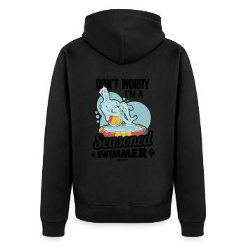 Schwimmen - Unisex Premium Bio Zip Hoodie - Schwarz - Hinten - Nico (187cm)