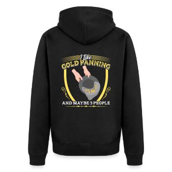 Ich Mag Goldwaschen Und Vielleicht 3 Leute - Unisex Premium Bio Zip Hoodie - Schwarz - Hinten - Nico (187cm)