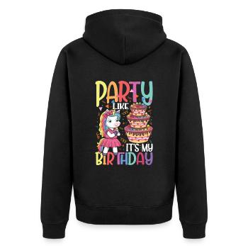 Einhorn Geburtstagskuchen mit Kerze - Unisex Premium Bio Zip Hoodie - Schwarz - Hinten - Nico (187cm)