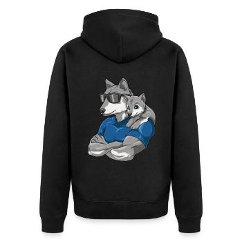 Starker Wolf mit Wolfs Kind für einen Wolf - Unisex Premium Bio Zip Hoodie - Schwarz - Hinten - Nico (187cm)