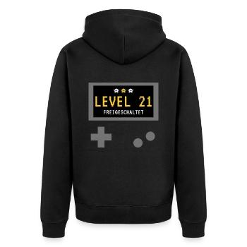 Level 21 freigeschaltet! Gamer Spieler Zocker - Unisex Premium Bio Zip Hoodie - Schwarz - Hinten - Nico (187cm)