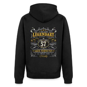 Vintage Légendaire - Vieilli parfaitement 57ème anniversaire - Veste à capuche bio Premium Unisexe - noir - Dos - Nico (187cm)