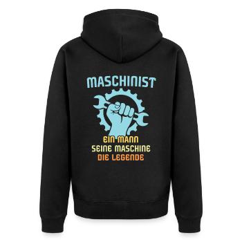 Maschinist Maschinenführer Feuerwehrmann - Unisex Premium Bio Zip Hoodie - Schwarz - Hinten - Nico (187cm)