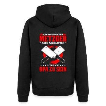 Ich Bin Stolzer Metzger Aber Am Meisten Opa - Unisex Premium Bio Zip Hoodie - Schwarz - Hinten - Nico (187cm)