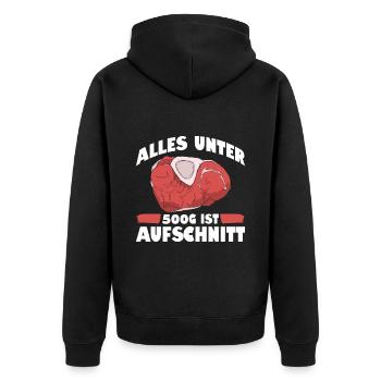 Alles Unter 500G Ist Aufschnitt Metzger - Unisex Premium Bio Zip Hoodie - Schwarz - Hinten - Nico (187cm)