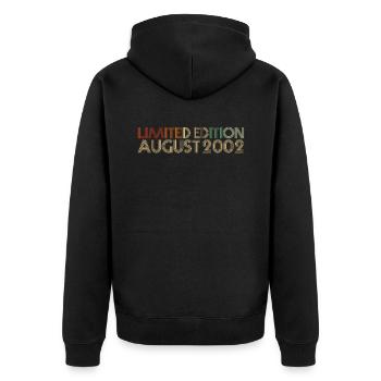 20. Geburtstag August Jahrgang 2002 Geschenkidee - Unisex Premium Bio Zip Hoodie - Schwarz - Hinten - Nico (187cm)