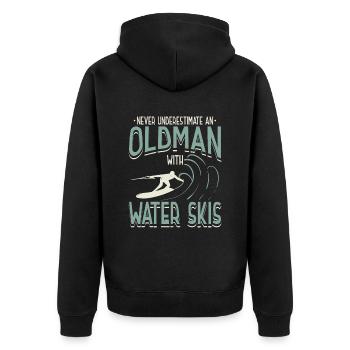 Never Underestimate An Old Man With Water Ski - Unisex Premium Bio Zip Hoodie - Schwarz - Hinten - Nico (187cm)
