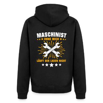Maschinist Maschinenführer Feuerwehrmann - Unisex Premium Bio Zip Hoodie - Schwarz - Hinten - Nico (187cm)