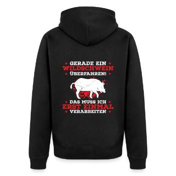 Gerade Ein Wildschwein Überfahren Verarbeiten - Unisex Premium Bio Zip Hoodie - Schwarz - Hinten - Nico (187cm)