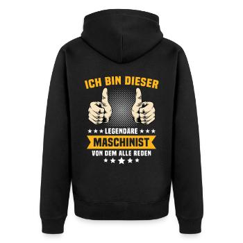 Maschinist Maschinenführer Feuerwehrmann - Unisex Premium Bio Zip Hoodie - Schwarz - Hinten - Nico (187cm)