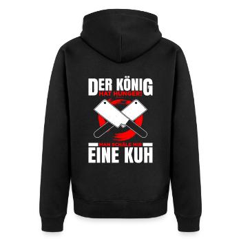 Der König Hat Hunger! Man Schäle Mir eine Kuh - Unisex Premium Bio Zip Hoodie - Schwarz - Hinten - Nico (187cm)