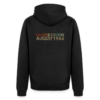 56. Geburtstag August Jahrgang 1966 Geschenkidee - Unisex Premium Bio Zip Hoodie - Schwarz - Hinten - Nico (187cm)