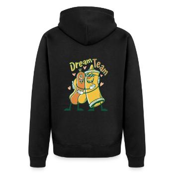 Drôle d’équipe de rêve de restauration rapide - Moutarde et saucisse - Veste à capuche bio Premium Unisexe - noir - Dos - Nico (187cm)