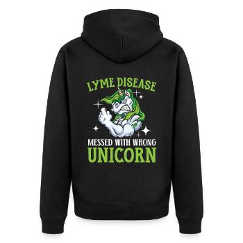 Lyme-Borreliose mit dem falschen Einhorn durcheinander gebracht - Unisex Premium Bio Zip Hoodie - Schwarz - Hinten - Nico (187cm)