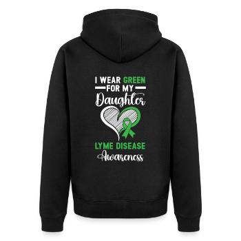 Ich trage Grün für meine Tochter Lyme-Borreliose - Unisex Premium Bio Zip Hoodie - Schwarz - Hinten - Nico (187cm)