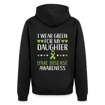 Ich trage Grün für meine Tochter Lyme-Borreliose - Unisex Premium Bio Zip Hoodie - Schwarz - Hinten - Nico (187cm)