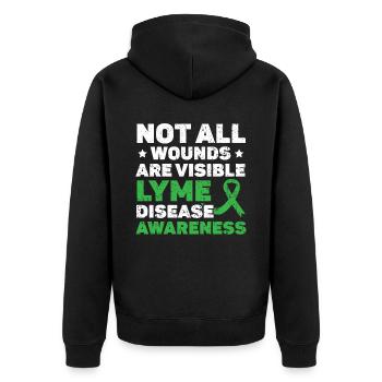 Nicht alle Wunden sind sichtbares Bewusstsein für Lyme-Borreliose - Unisex Premium Bio Zip Hoodie - Schwarz - Hinten - Nico (187cm)
