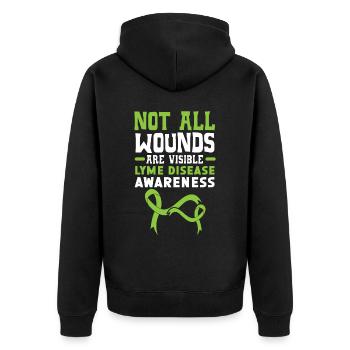 Nicht alle Wunden sind sichtbares Bewusstsein für Lyme-Borreliose - Unisex Premium Bio Zip Hoodie - Schwarz - Hinten - Nico (187cm)