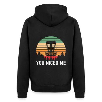 Disc Golf Disc Golfer - Unisex Premium Bio Zip Hoodie - Schwarz - Hinten - Nico (187cm)