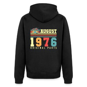 1976 August Vintage - Unisex Premium Bio Zip Hoodie - Schwarz - Hinten - Nico (187cm)