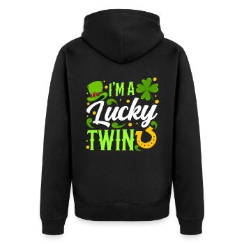 Ich Bin Ein Glücklicher Zwilling Irland Ire - Unisex Premium Bio Zip Hoodie - Schwarz - Hinten - Nico (187cm)